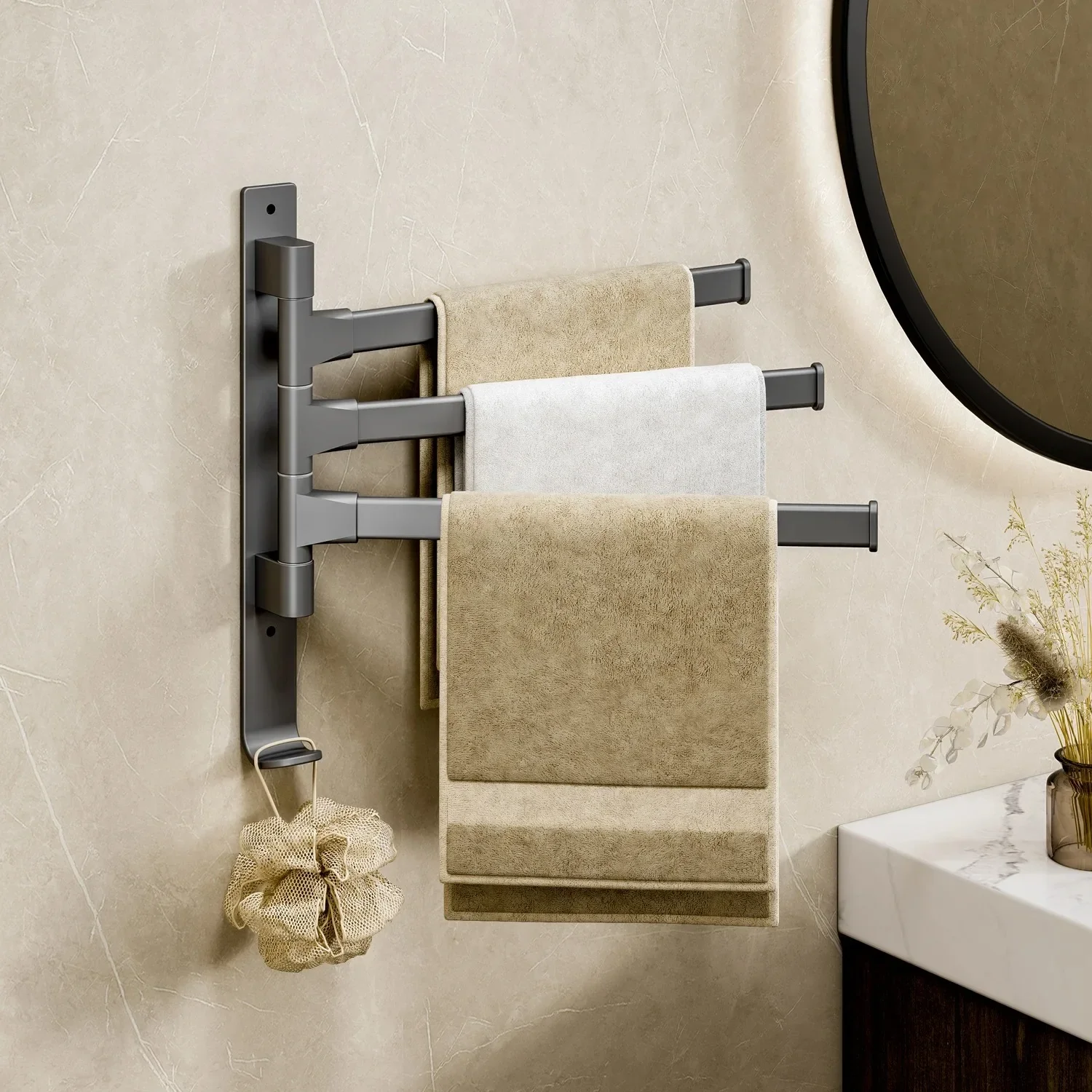 

Multifunctional Rotatable 180° Towel Holder Space Aluminum Shower Room Towel Hanger Storage Organizer For Bathroom Accessories