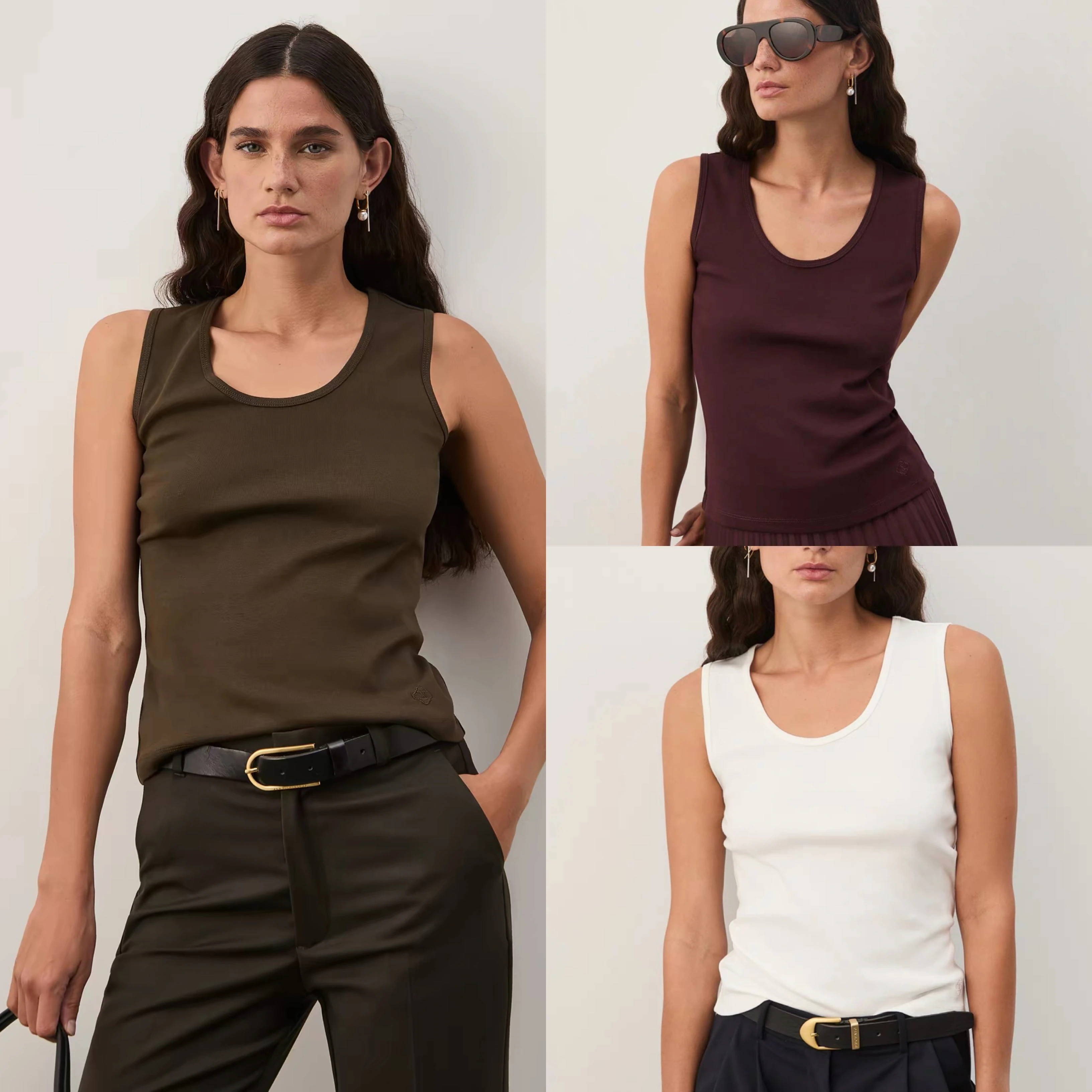 European and American original round neck elastic versatile casual sleeveless cotton vest for women