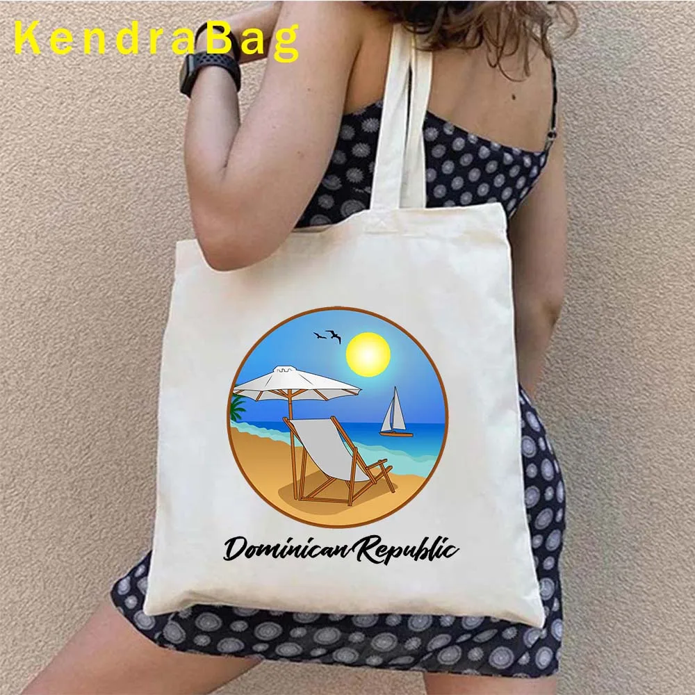 Punta Cana Sunset Dominican Republic Flag Map Dominic Girl Santo Domingo Love Gift Shopper Canvas Tote Bag Eco Shopping Handbags