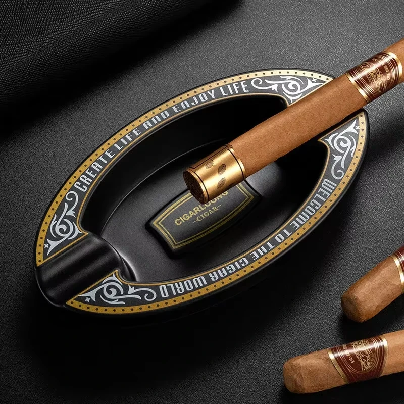 Creative Dual Slot Cigar Ashtray Luxury Cigar Accessories Melamine Material Portable Lightweight Ashtray Office Home Decoration