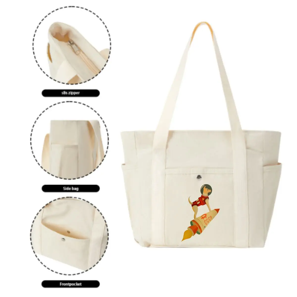 Space Dog Whimsical Cosmonaut Dog on Rocket Art with Multiple Pocket Lightweight Foldable Design for Office Commute Shopping