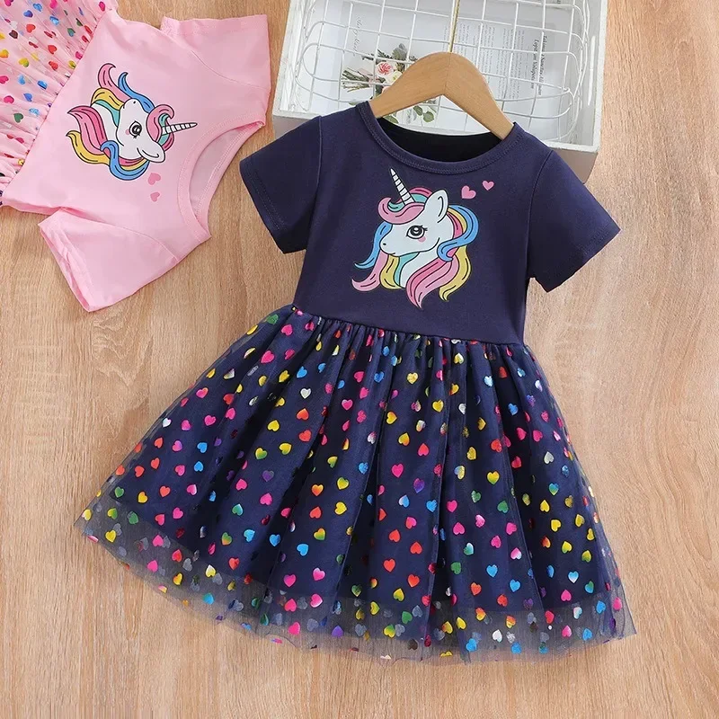 Unicorn Girls Sequins Costume Princess Dress Kids Dresses for Girls Sohort Sleeve Kids Daily Clothes