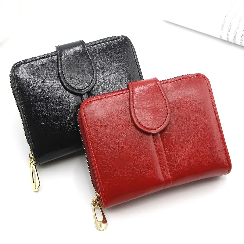 

New Women's Short Bag, Fashion Women's Zipper Wallet, Retro Oil Wax Leather Coin Purse, Money Clip, Card Holder