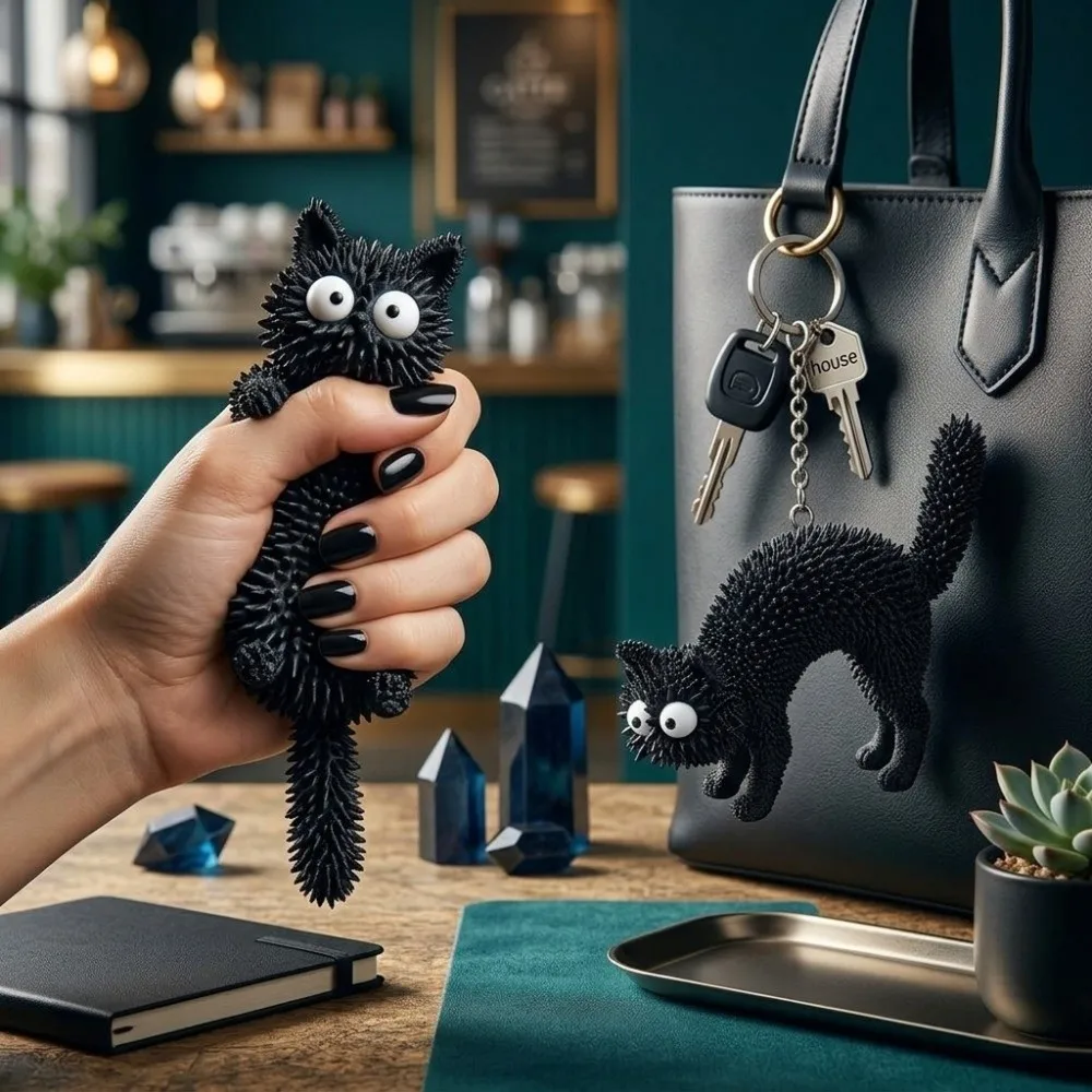 3D Printed 3D Printed Keychain Spiky Stereo Tactile Spiky Cat Keychain Lightweight Compact Stress Relief Pendant Holiday Party