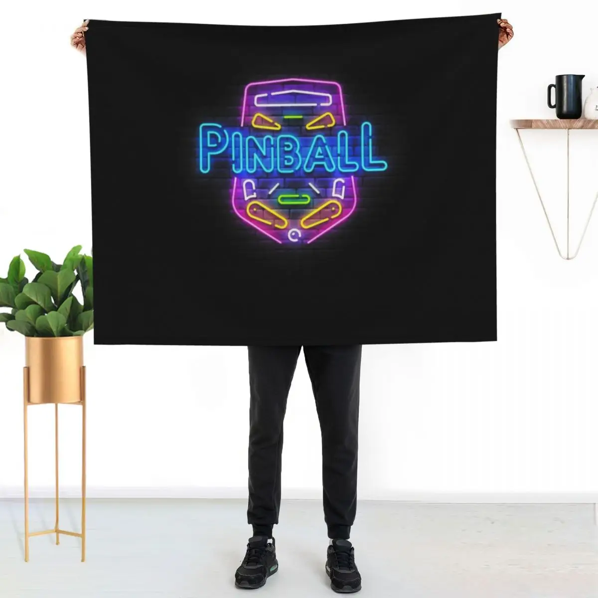 Retro Neon Pinball Player, Pinball Lovers Gift Throw Blanket Plaid on the sofa Retros Kid'S Blankets For Sofas Warm Blankets