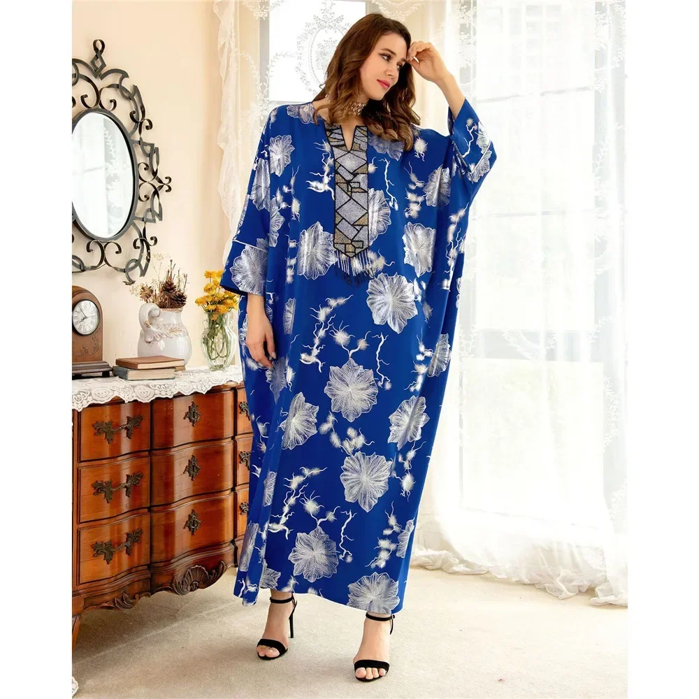 Etnico Stampato Abaya Dubai Turchia Islam Arabo Musulmano Lungo Maxi Abito Caftano Robe Femme Abiti Abaya Per Le Donne Caftano Marocain