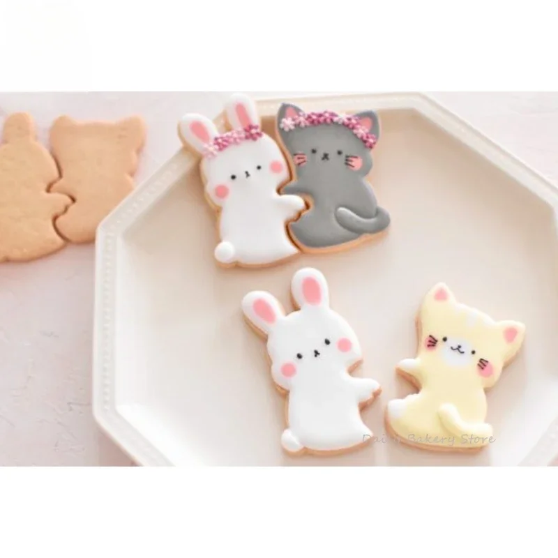 Lover Rabbit Cat Shaped Biscuit Mold Acrylic Cartoon Animal Cookie Cutter and Stamp Wedding Birthday Cake Decorating Baking Tool