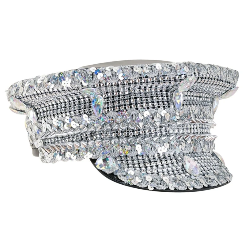 

Captain Hat Rivets Sequins Hat Shining Bridal Hat for Bachelorette Party