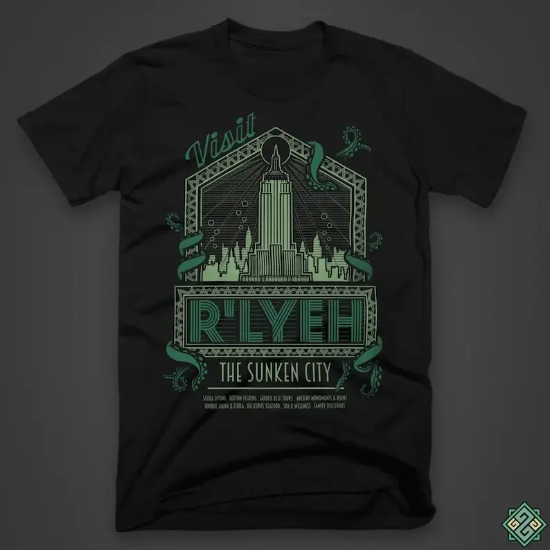 R'lyeh - The Sunken City - H.P. Lovecraft's Call of Cthulhu inspired horror themed t-shirt, screen printed by hand