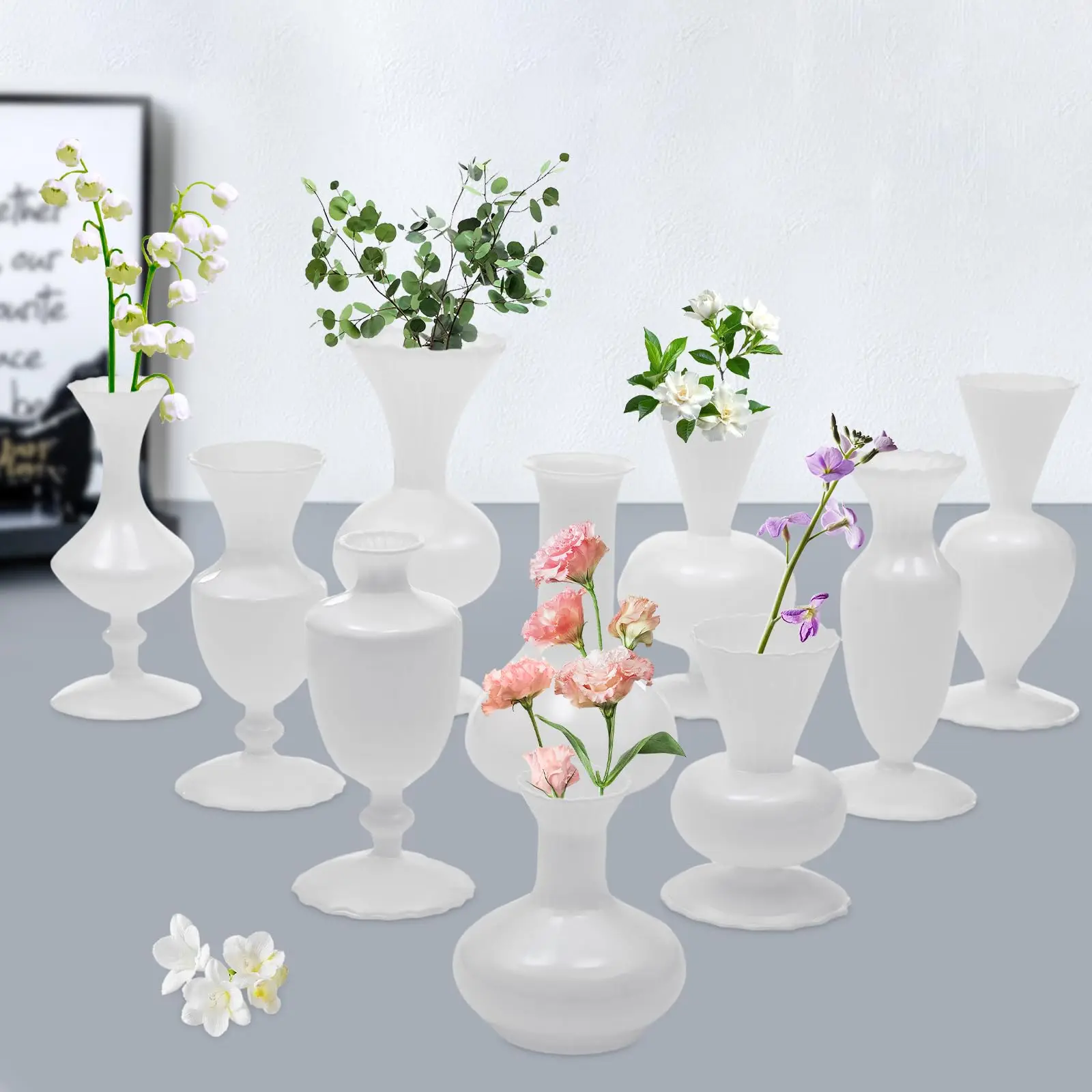 10 conjunto de vaso de vidro verde moderno pequeno vaso de vidro conjunto para flores decorativo bud vasos de flores bonito vasos de vidro para casamento