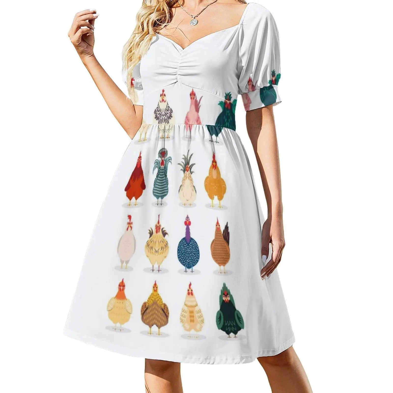 فستان بوهيمي لطيف بدون أكمام للنساء مطبوع عليه فساتين حفلات الشاطئ فستان الدجاجة والدجاجة والدجاج للفتيات #2