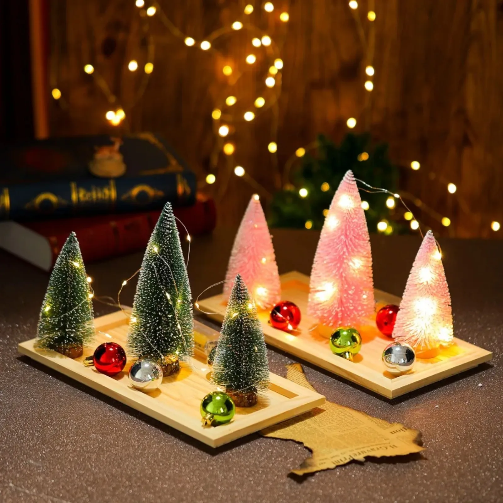 Christmas Tree Ornaments Small Tabletop Tree LEDs Lighted Desktop Decor Sets Festive House Holiday Gifts for Living Room Bedroom