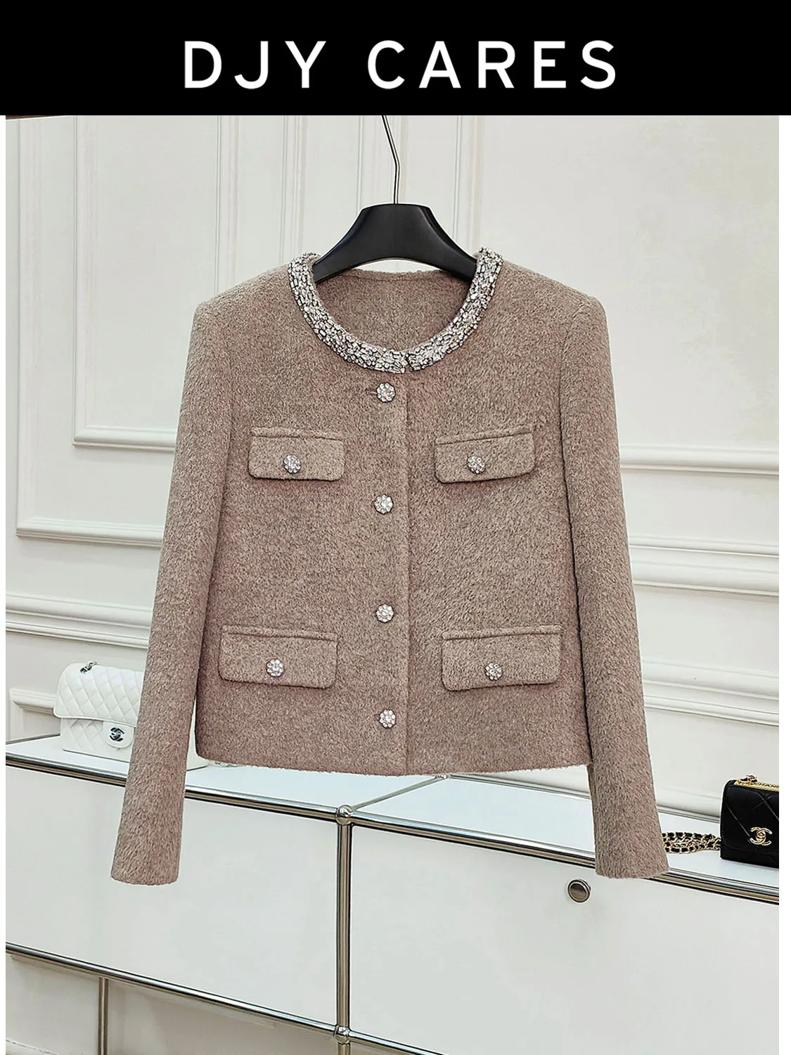 New Coarse tweed autumn winter cotton style heavy-duty nail drill gray exquisite jacket big  size