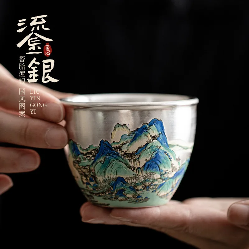 

Qianlijiangshan Gilt Silver Tea Cup Household Ceramic Master Cup Single Cup Chinese Kung Fu Small Tea Cup Tasting Cup Gift Box