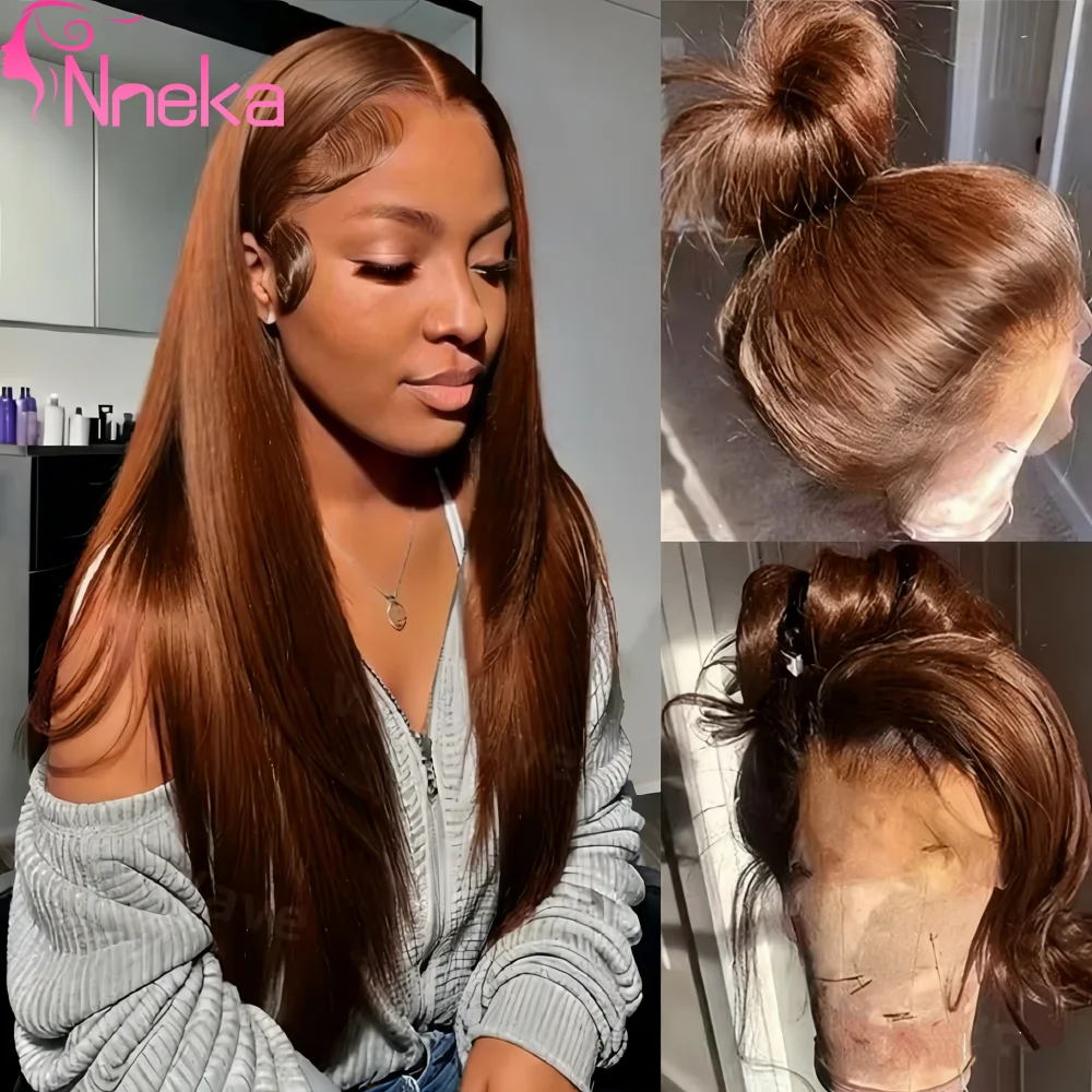 Perruques Lace Front en Cheveux Humains Brun Chocolat pour Femmes, Pré-épilées, 13x4 13x6, Perruque 