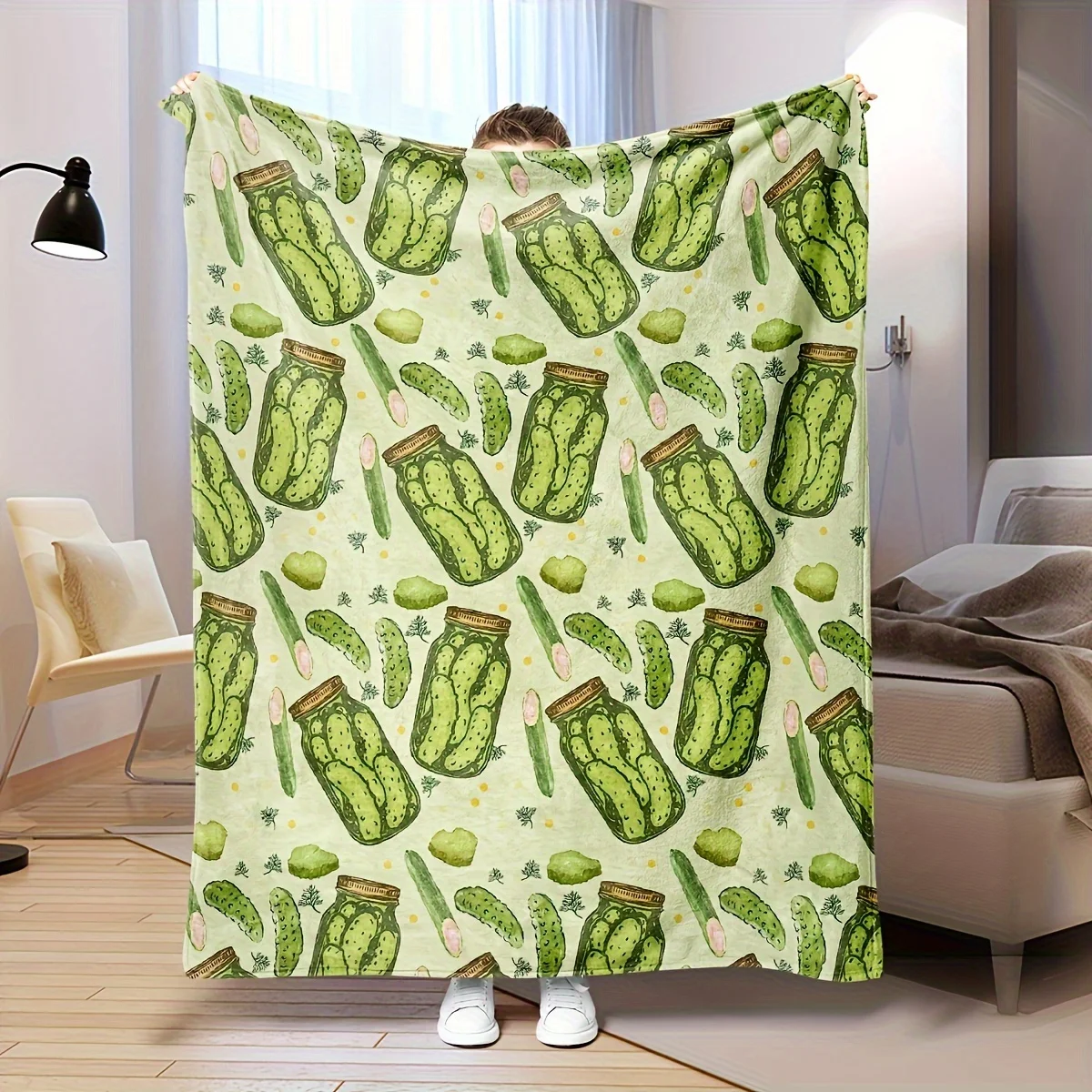 La manta estampada con botella de pepino, suave y cómoda, lavable a máquina, adecuada para dormitorio y sala de estar, 1 ud.
