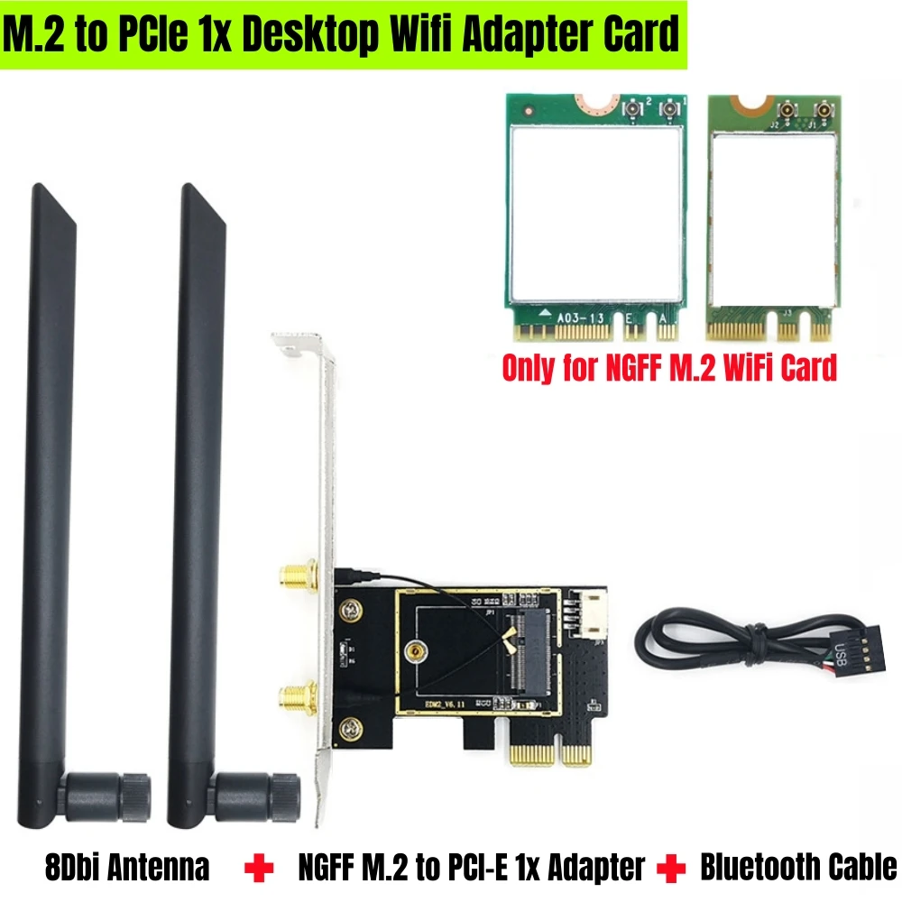 M.2 NGFF to PCI-E x1 Slot PC Desktop Adapter for NGFF M.2 Wifi Card AX210 AX200 AC9260 AC8265 AC8260 AC7265 AC7260 AC3165 AC3160