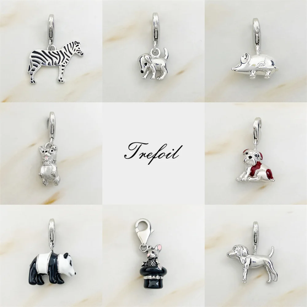 Cow Mouse Dog Rabbit Panda Charms Pendant,Jewelry 925 Sterling Silver Classic Gift For Women Girls Fit Bracelet Necklace Bag