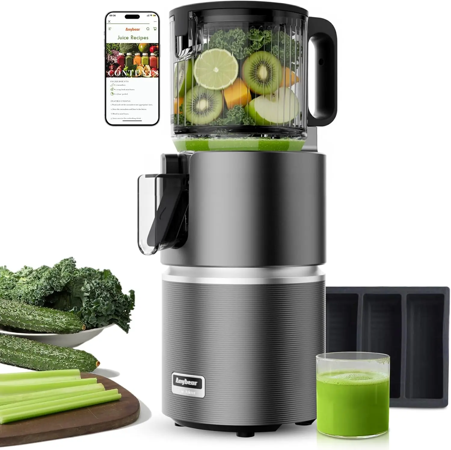 

Cold Press Juicer with 4.9" Wide Chute, 350W Motor, Dual Slow-Squeezing for Whole Fruits & Veggies, BPA-Free