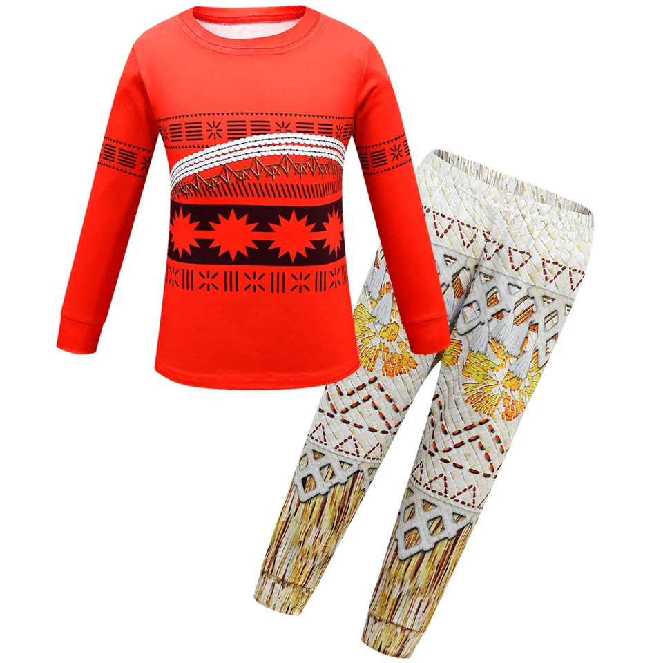 Brave Princess Moana Fancy Girls Outfits Long Sleeve T-shirt Pants Pajamas Carnival Party Kids Clothes Halloween Cosplay Costume