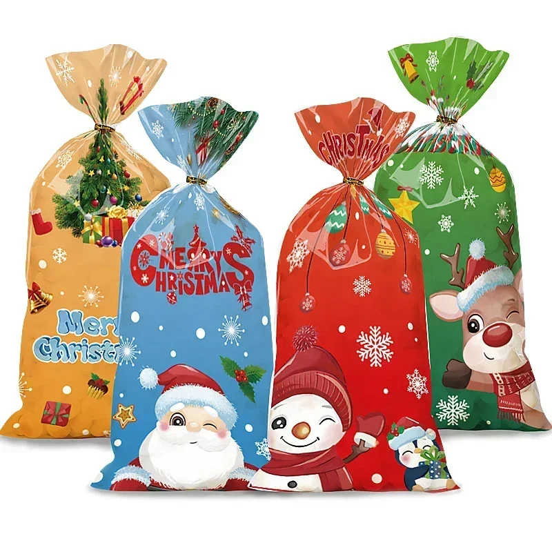10/20/50pcs Santa Claus Snowman Mixed Candy Bags Plastic Gift Bag Merry Christmas 2024 Home Decor For Christmas New Year Party