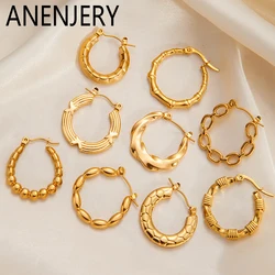 ANENJERY 316L Stainless Steel Hollow Round Beads Serpentine Earrings for Women Niche Unique Jewelry Gifts Wholesale