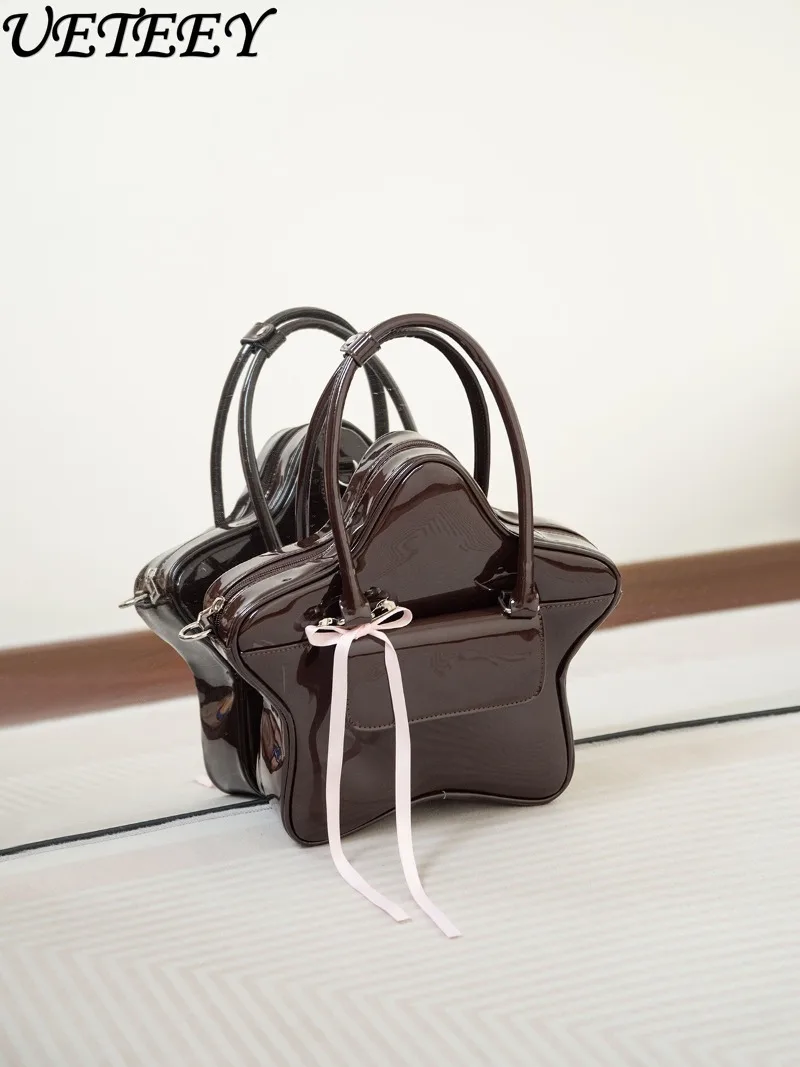 

Patent Leather Double-Shoulder Handbag Crossbody Bag Summer Original Sweet Cute Versatile Bowknot Makeup Bags for Girls