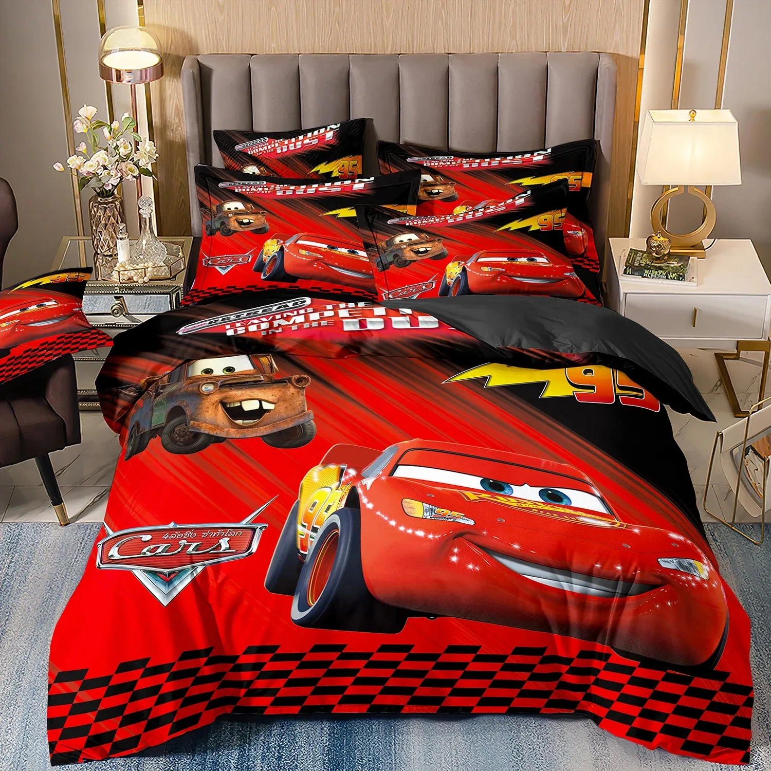 95 Rote Auto-Bettbezüge, Kissenbezüge, Auto-Bettwäsche-Set für Erwachsene, Jungen, Mädchen, Schlafzimmerdekoration, Kindergeschenk, Einzelbett, Doppelbett, große Größe ﻿ – Detail 9