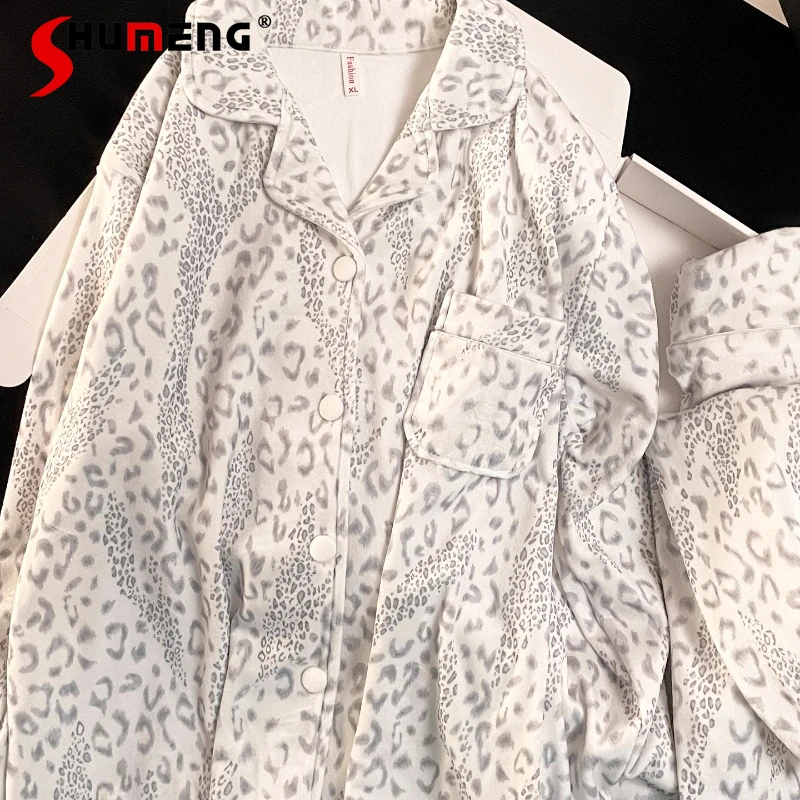 

High End Velvet Pajamas for Women Autumn Winter Thickened Elegant Sleep Suits Lady Leopard Print Velvet Loungewear Outerwear Set