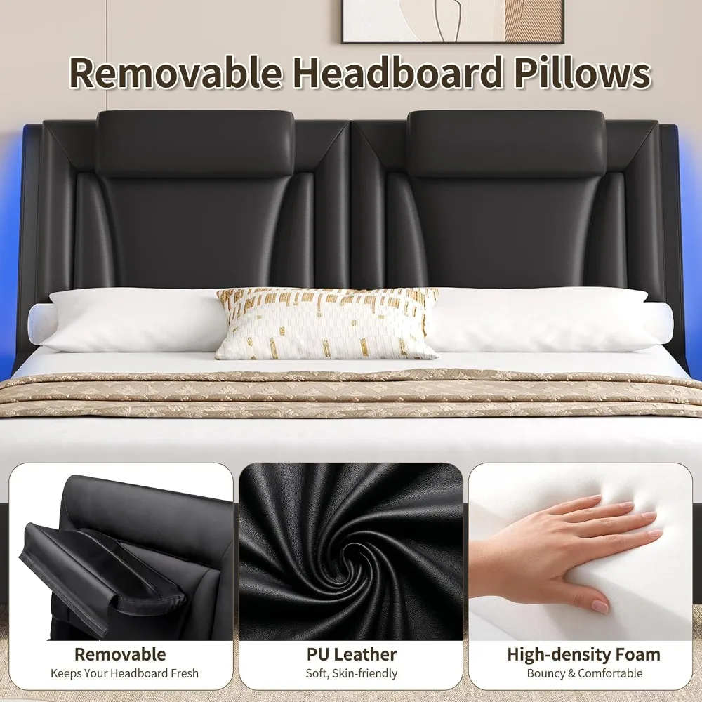 Queen LED Wave Platform Bed 6