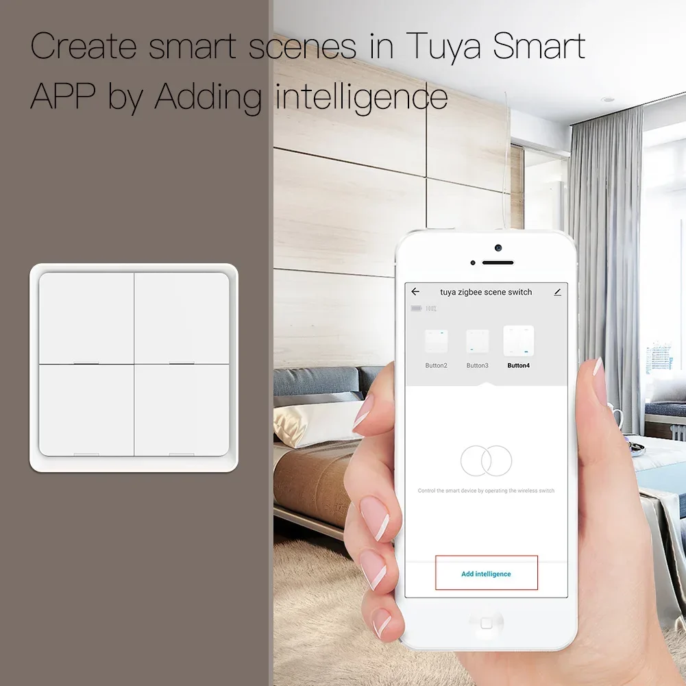 MOES 4 gang Tuya ZigBee Wireless 12 Scene Switch Controller a pulsante Scenario di automazione alimentato a batteria per dispositivi Tuya