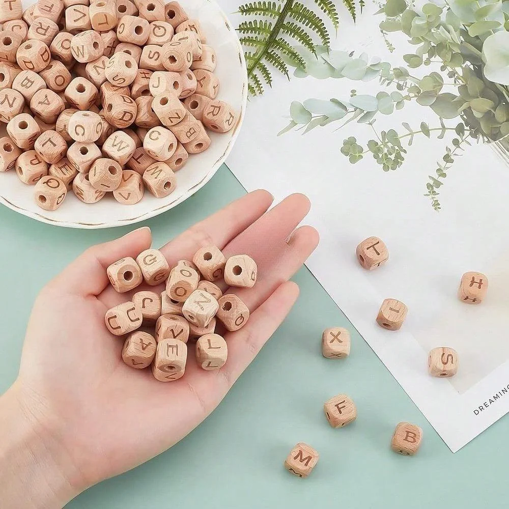 10/20/30/50Pcs Beech Wooden Letter Beads 10mm 12mm  Natural Wood Alphabet Beads For Bracelet Necklace Jewelry Making