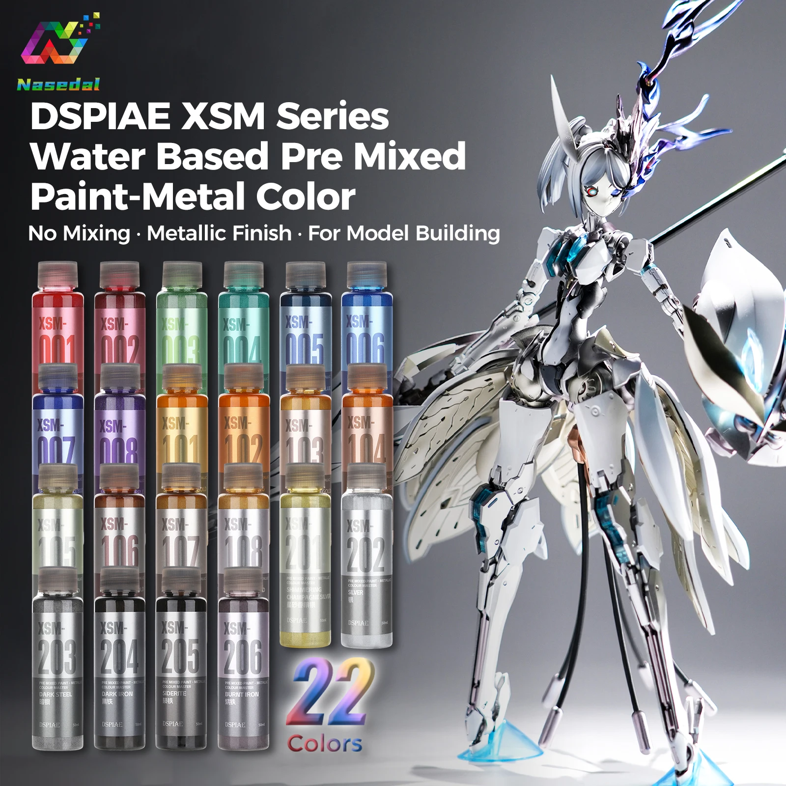 DSPIAE XSM Series 50ml Water Based Pre Mixed Paint-Metal Color for Gunpla Scale Model Spraying Hand Painted Hobby DIY Accessory