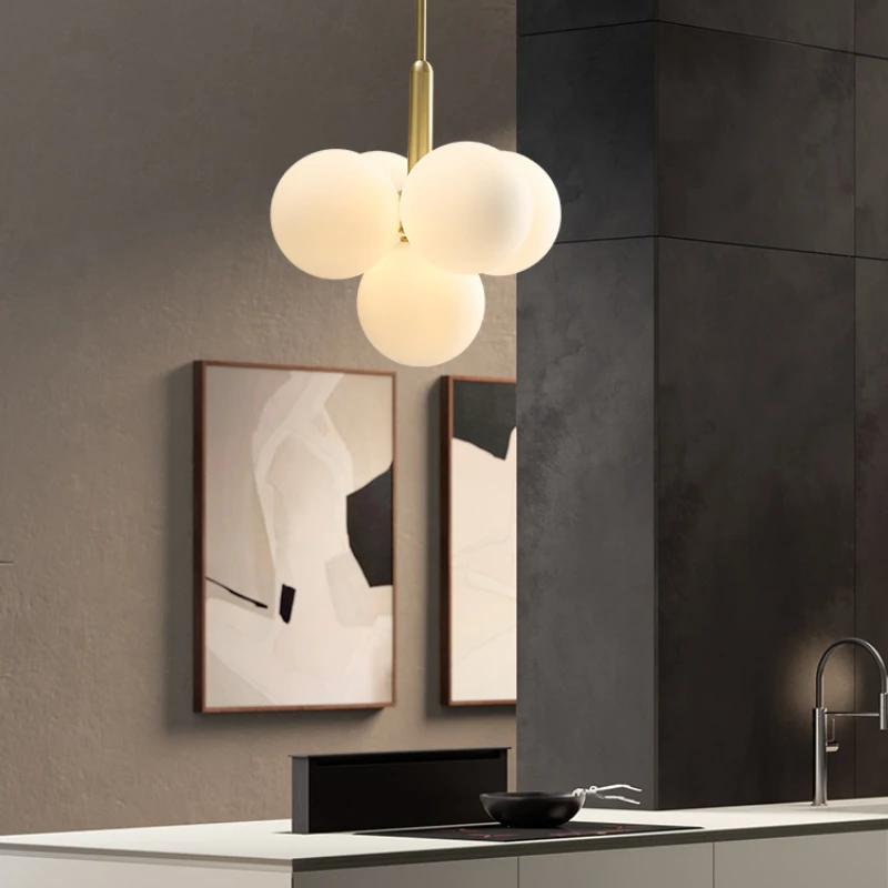 Nordic Glass Pendant Lamp, All Copper Ball, Varanda, Sala de jantar, Quarto, Design minimalista, Sala de estar criativa Arte