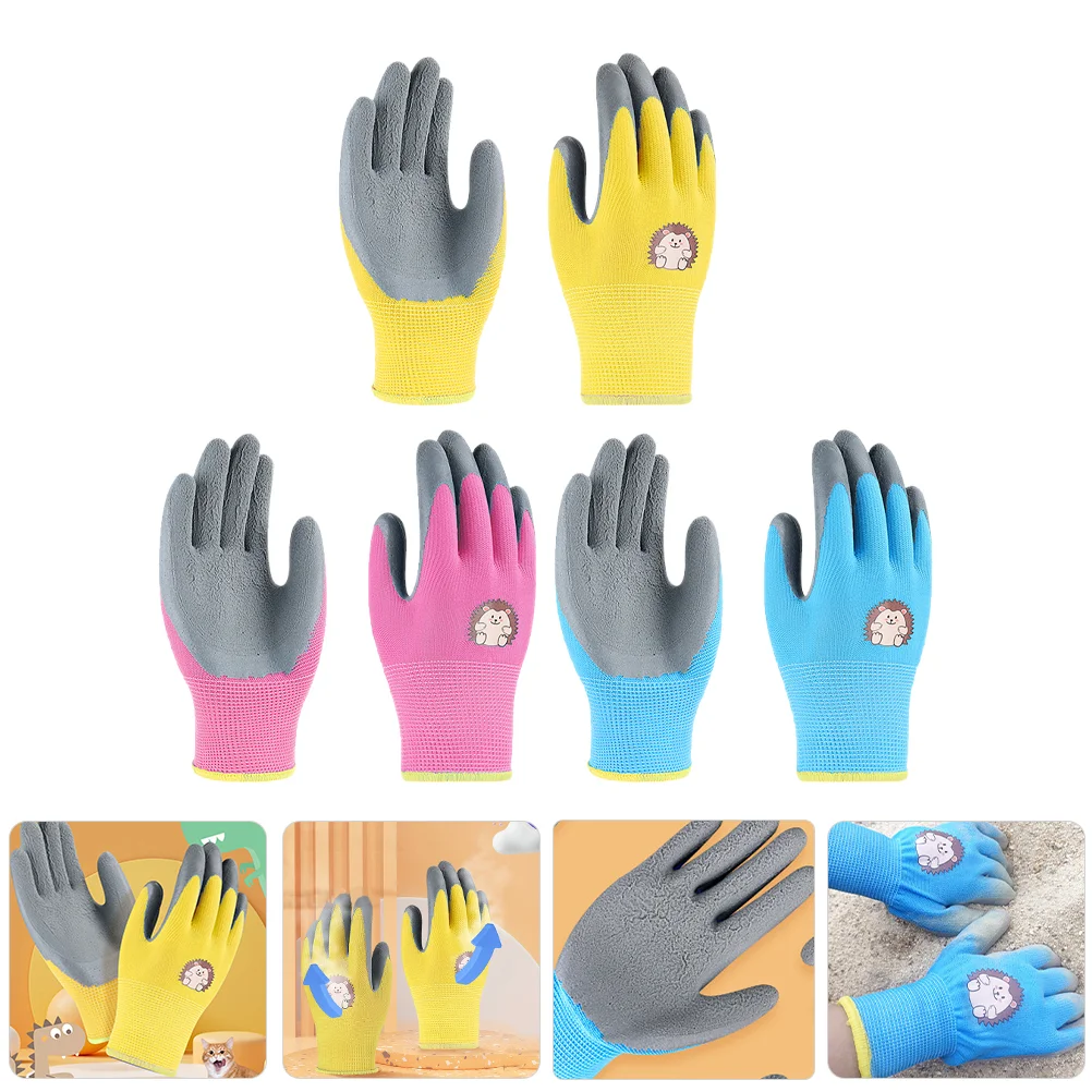 

3 Pairs Work Gloves for Kids Children's Labor Protection Garden Weeding Protective Pet Thicken Cut Resistant Durable