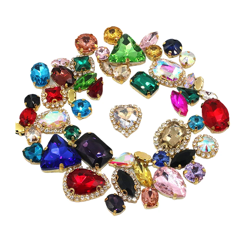 Shiny 24 Color Mixed Shape Sew On Glass Rhinestone Gold Claw Crystal Buckle Diy Wedding Decoration Clothes/Shoe/Dress
