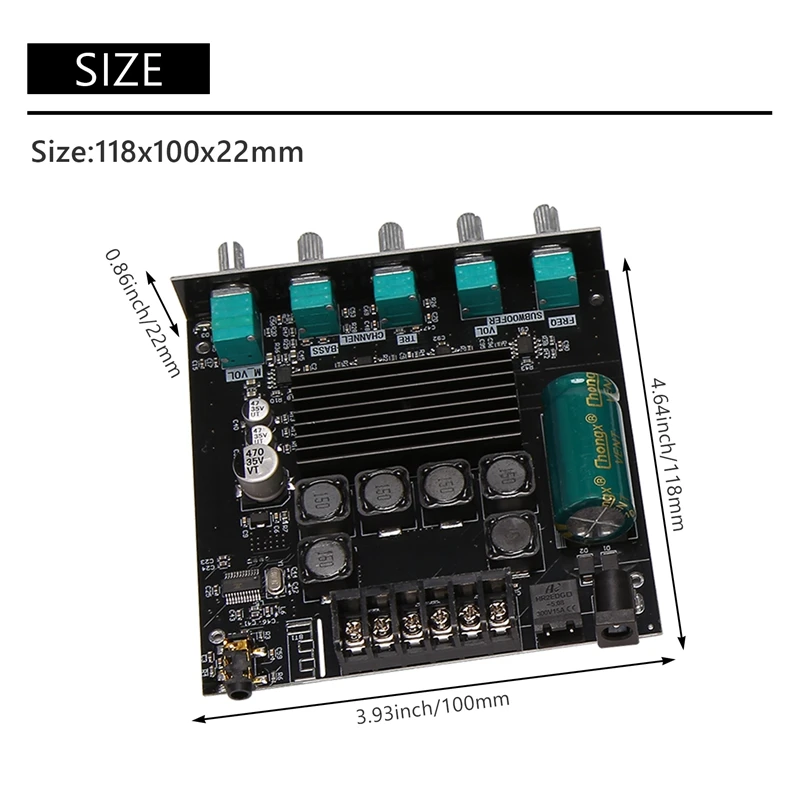 ZK-TB21 TPA3116D2 Bluetooth 5.0 Subwoofer Amplifier Board 50WX2+100W 2.1 Channel Power Audio Stereo Amplifier Board