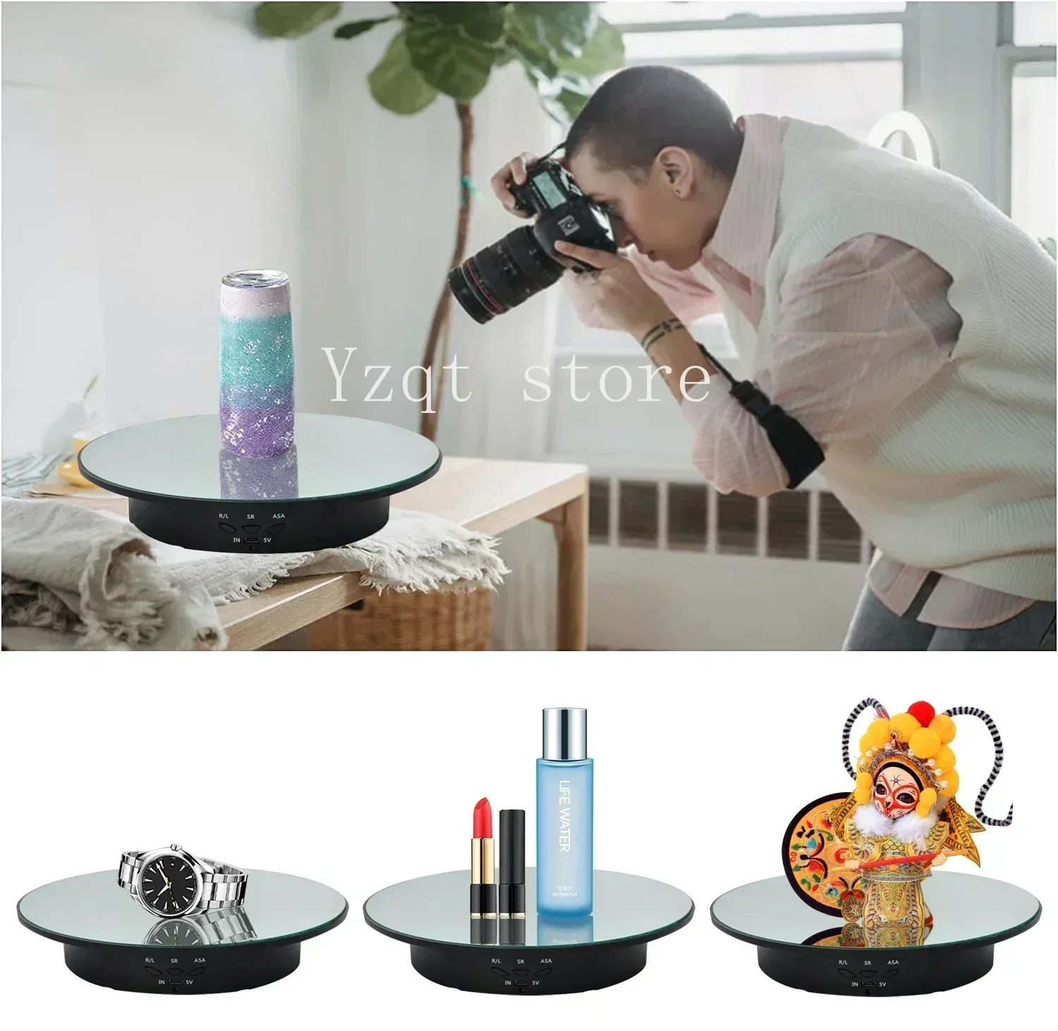 Motorised Rotating Carousel for Jewellery Display, Photography and Video, 360 Degrees, 3-position Adjustment