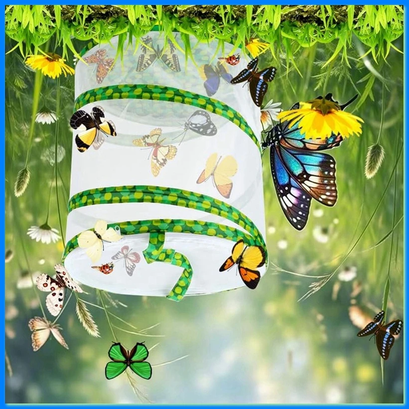 Butterfly Growing Kit - Foldable Butterfly Habitat Cage - 13.8x12Inch Tall - Clear Mesh Enclosure Terrarium-A75P