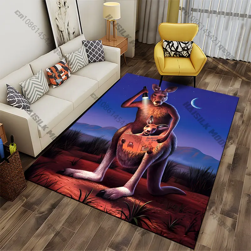 Kangaroo parent reading bedtime story carpet Yoga living room room decor children's crawling mat doormat area rug games mat