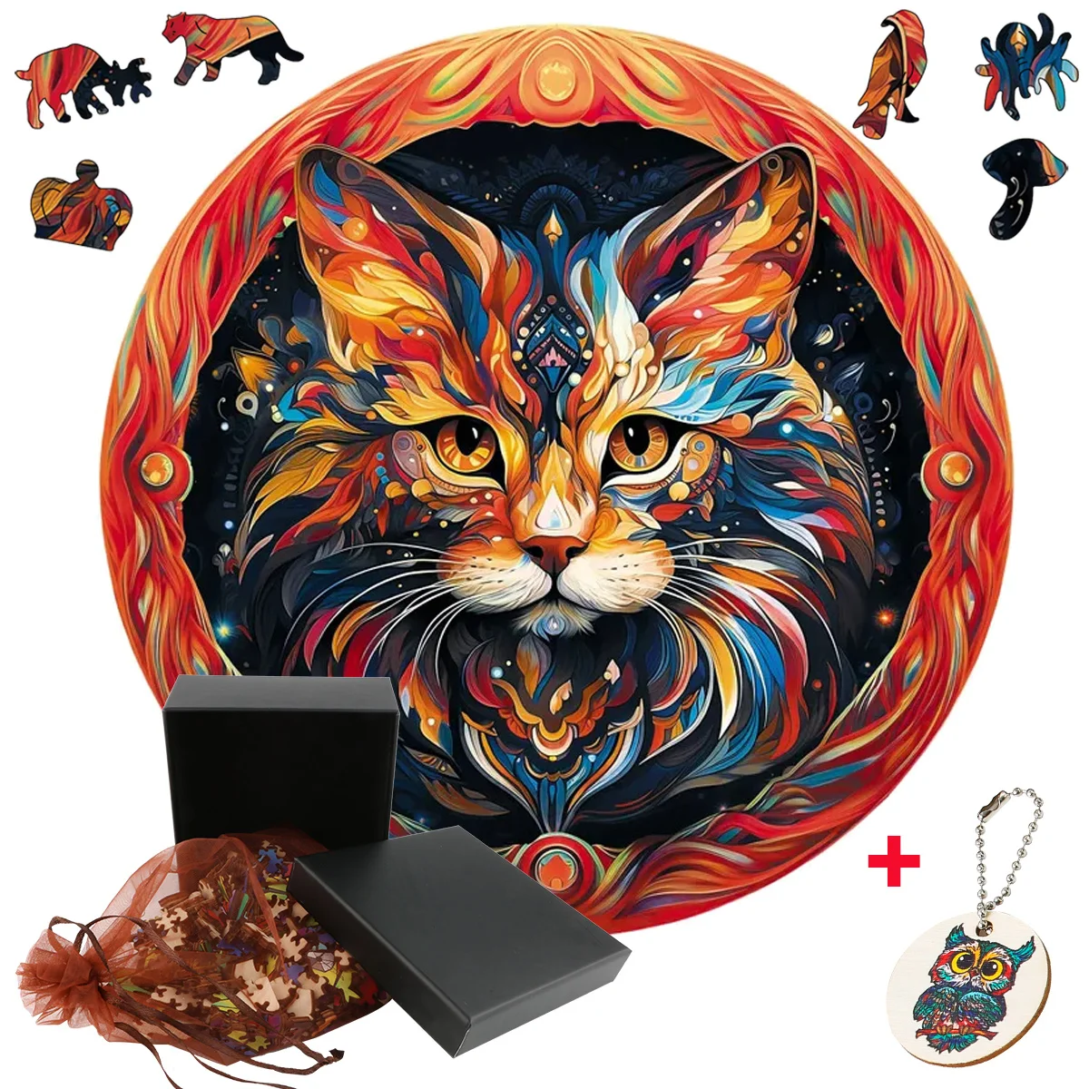 

Superb Wooden Animal Jigsaw Puzzles Brightly Colored Cat Interactive Games For Adults Interesting Wood Board Set Children Toys