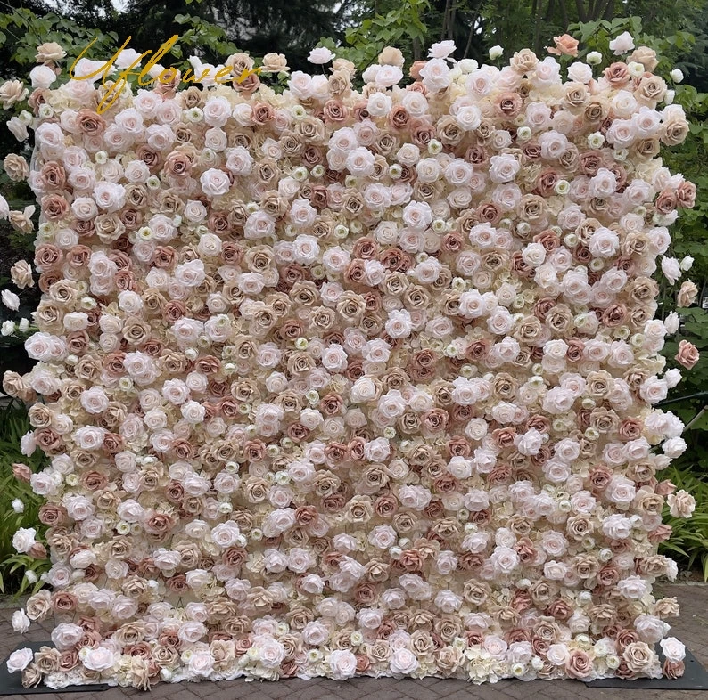 Wedding Champagne Rose 5D Artificial Flower Wall Row Flower Arch Backdrop Fabric Floral Event Party Prop Floral Arrangement