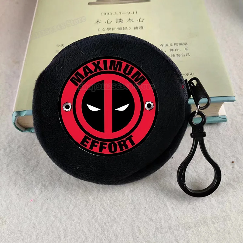 Deadpool & Wolverine Coin Purse Black Plushes Wallet Round Kids Cute Bag Zipper Clutch Money Clip Super Hero Print Card Holders