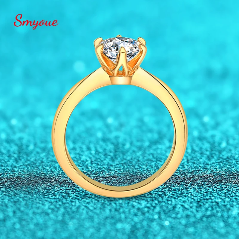 Smyoue-Anillo de moissanita chapado en oro de 18k para mujer, banda de promesa de boda clásica brillante, joyería de plata de ley 925, 3 colores