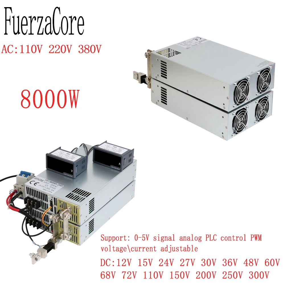 

8000 Вт Power SMPS 0-12 В 15 В 24 В 27 В 30 В 36 В 48 В 60 В 68 В 72 В 110 В 150 В 200 В 250 В 300 В постоянного тока 0-5 В Аналоговый сигнал ПЛК Управление светодиодным двигателем