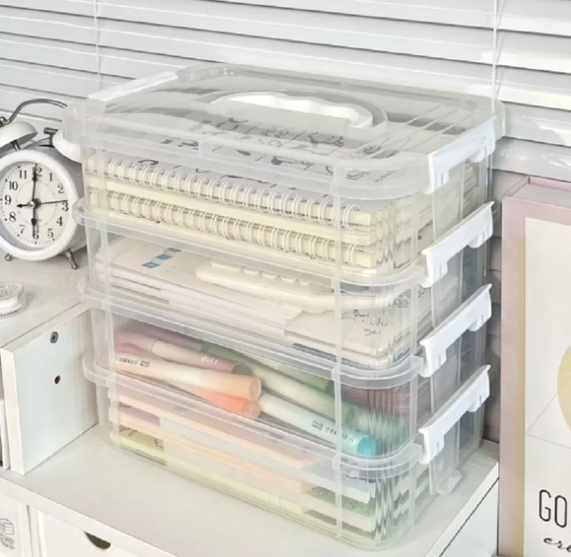4-layer Transparent Plastic Storage Box Cover Partitioned Drawer Storage Box Building Block Storage Box Portable Storage Box gallery 5