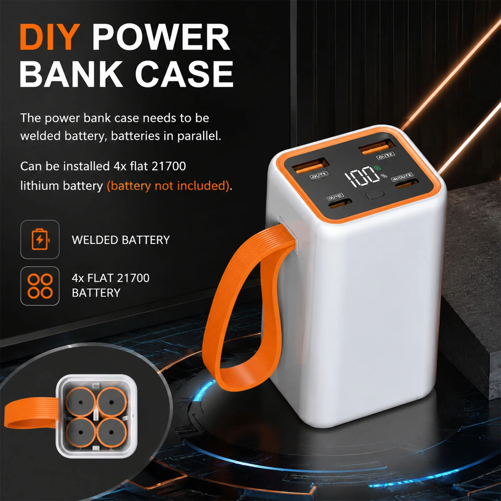 Dual USB Type C Power Bank Shell 5V DIY Shell 4 Slots 21700 Holder Cases Detachable Battery Charge Storage Box Without Battery