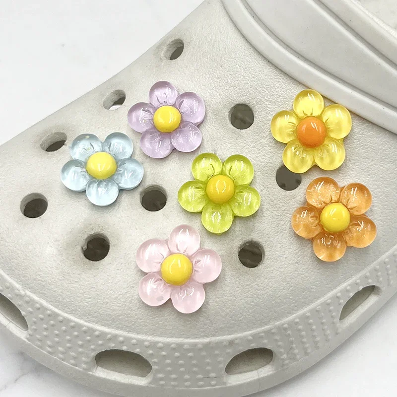 Single Sale 1Pcs Colorful Crystal Flower PVC Shoe Charms Accessory Shoe Upper Pins Buckle Decorations Badge Women Kids Gifts