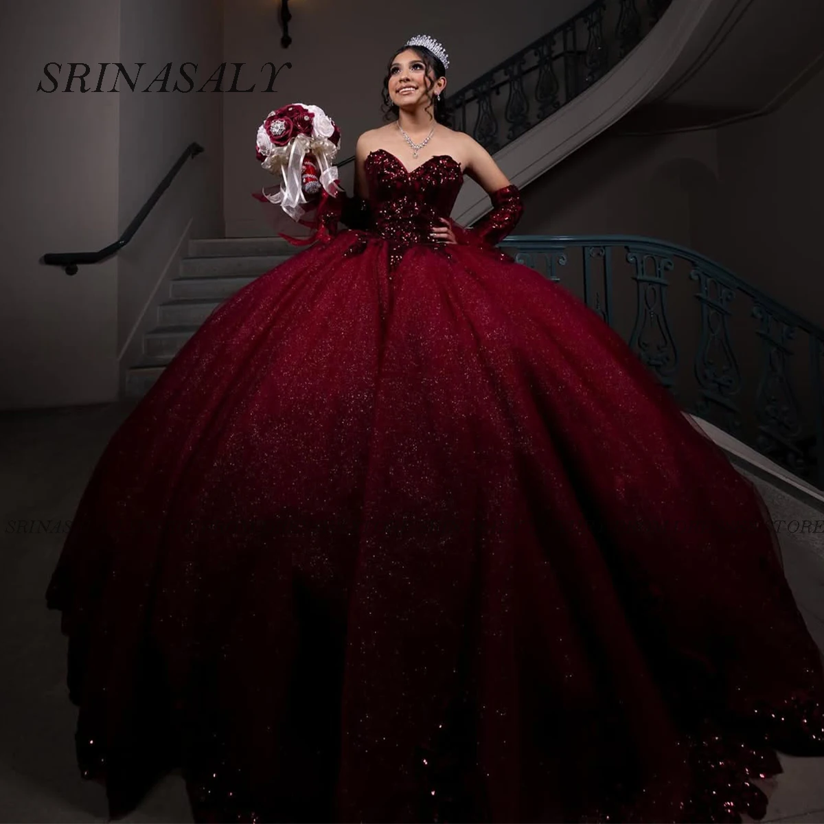 Vestido para quinceañeras con purpurina personalizado, vestido De baile con apliques De encaje y cuentas, corsé escalonado, flores 3D, dulce 16, Vestidos De 15 Años