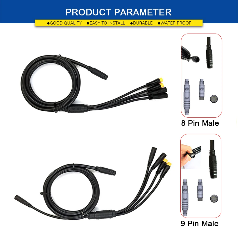 EBike Julet 1T4 1T5 Waterproof Cable Connector 8Pin 9Pin Electric Bike Motor Cables Ebrake Throttle Display For E-bike Parts